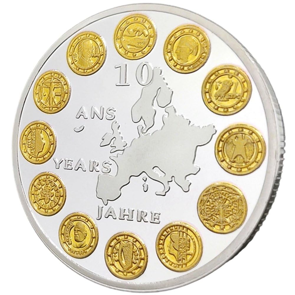 Luxylei Colorful Euro 10Th Anniversary Commemorative Coin – 12 European Nations Eu Souvenir Collector Coin, Dual-Tone Gold & Silver Plated, Gift For Collectors