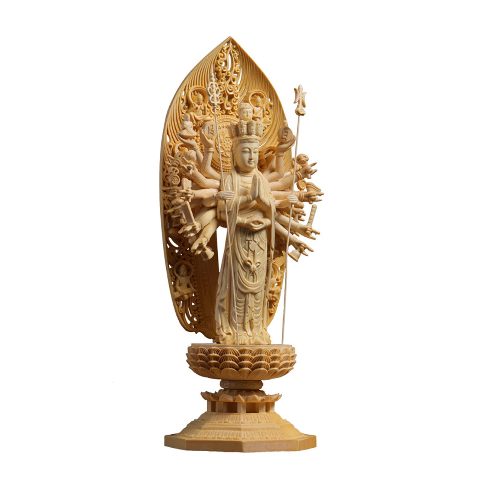 大迫力 木彫り 仏像 千手観音菩薩立像 彫刻 一刀彫 天然木檜材 大迫力 高80cm 井波彫刻 仏教工芸品 木彫仏像 千手観音菩薩立像
