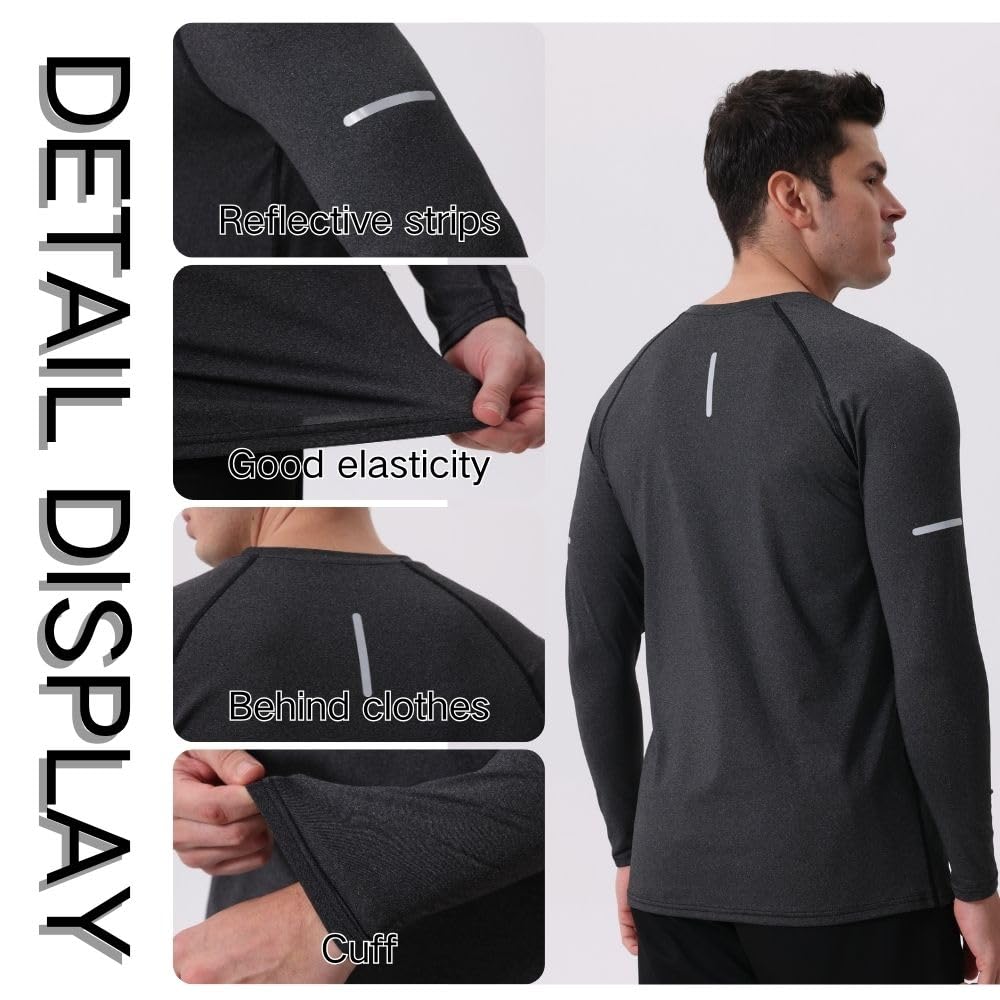 Camisas deportivas transpirables de manga larga, con cuello redondo, para hombre, 5 unidades