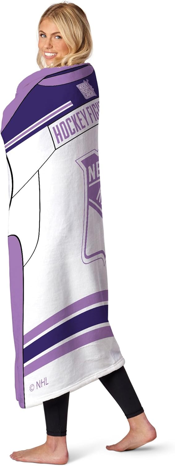 Northwest NHL New York Rangers Silk Touch Throw Blanket, 50" x 60", Hockey Fights Cancer Jersey