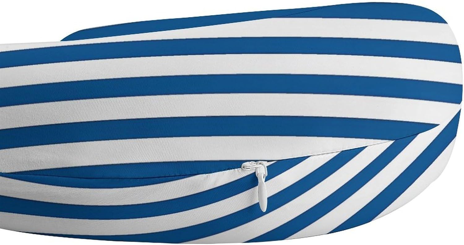 Blue Striped Travel Pillow U Shape Neck Pillow Washable Pillowcase for Sleeping Chair