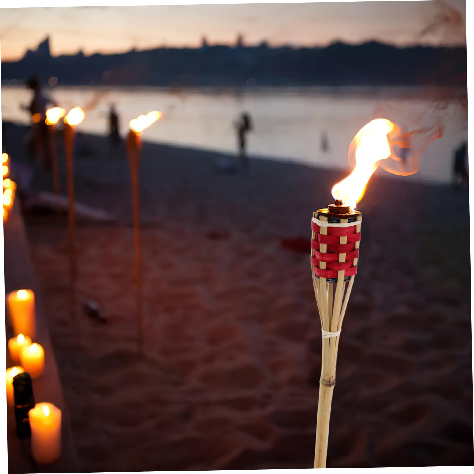 GOOHOCHY Add Charm to Your Outdoor Space 2pcs Bamboo Outdoor Torch Woven Bamboo Torch Lamp Red for Garden Decor