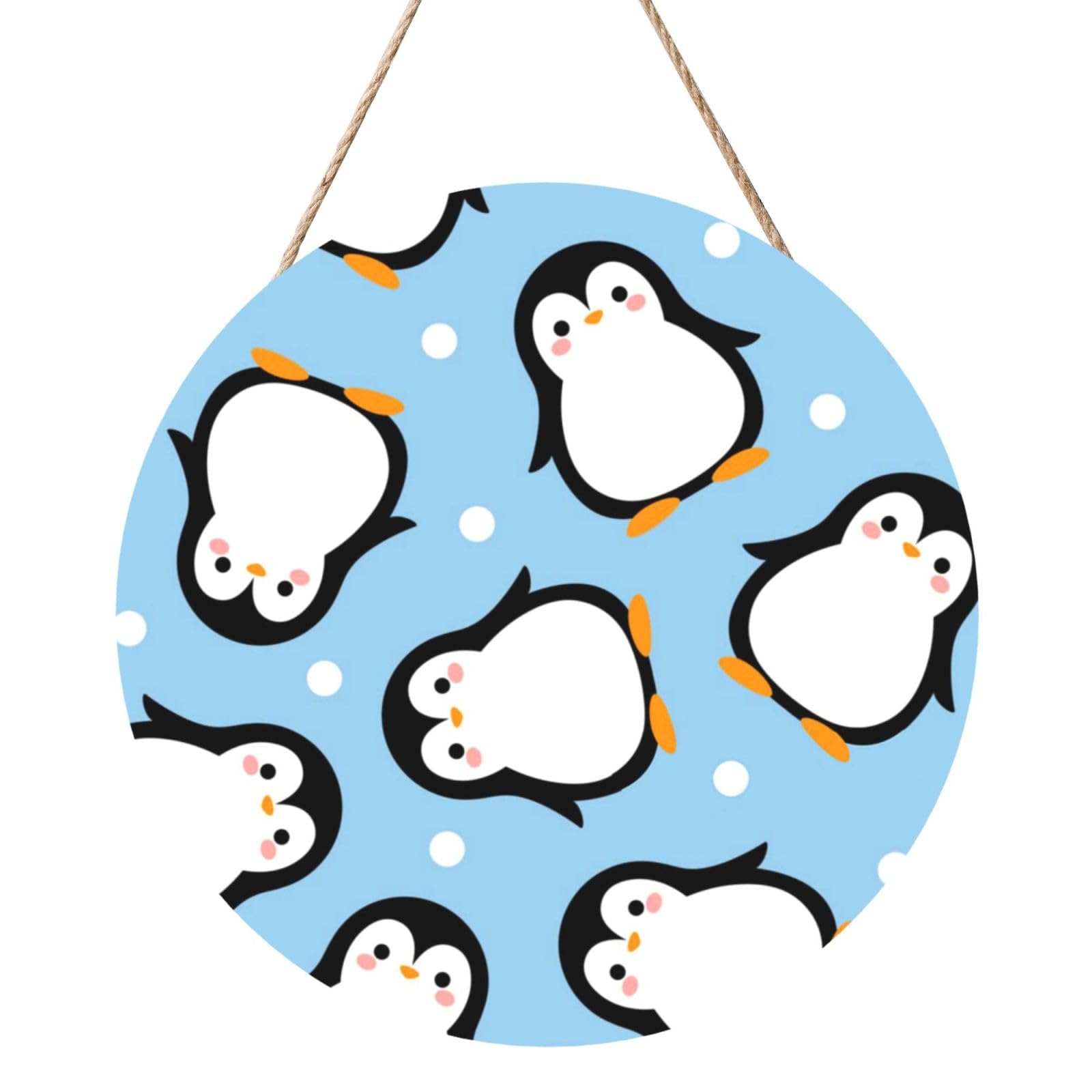 InOmak Penguin Fluffy Winter Fluffy, Round Wood Panel Painting 12 in, Wall Hanging Painting For Home