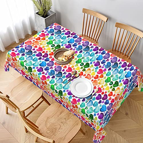 Mutakin Valentine's Day Love Tablecloth Rectangle Rainbow Table Cloth Washable Table Cover For Decoration Kitchen Dining Room 60X90 Inch #TOP5