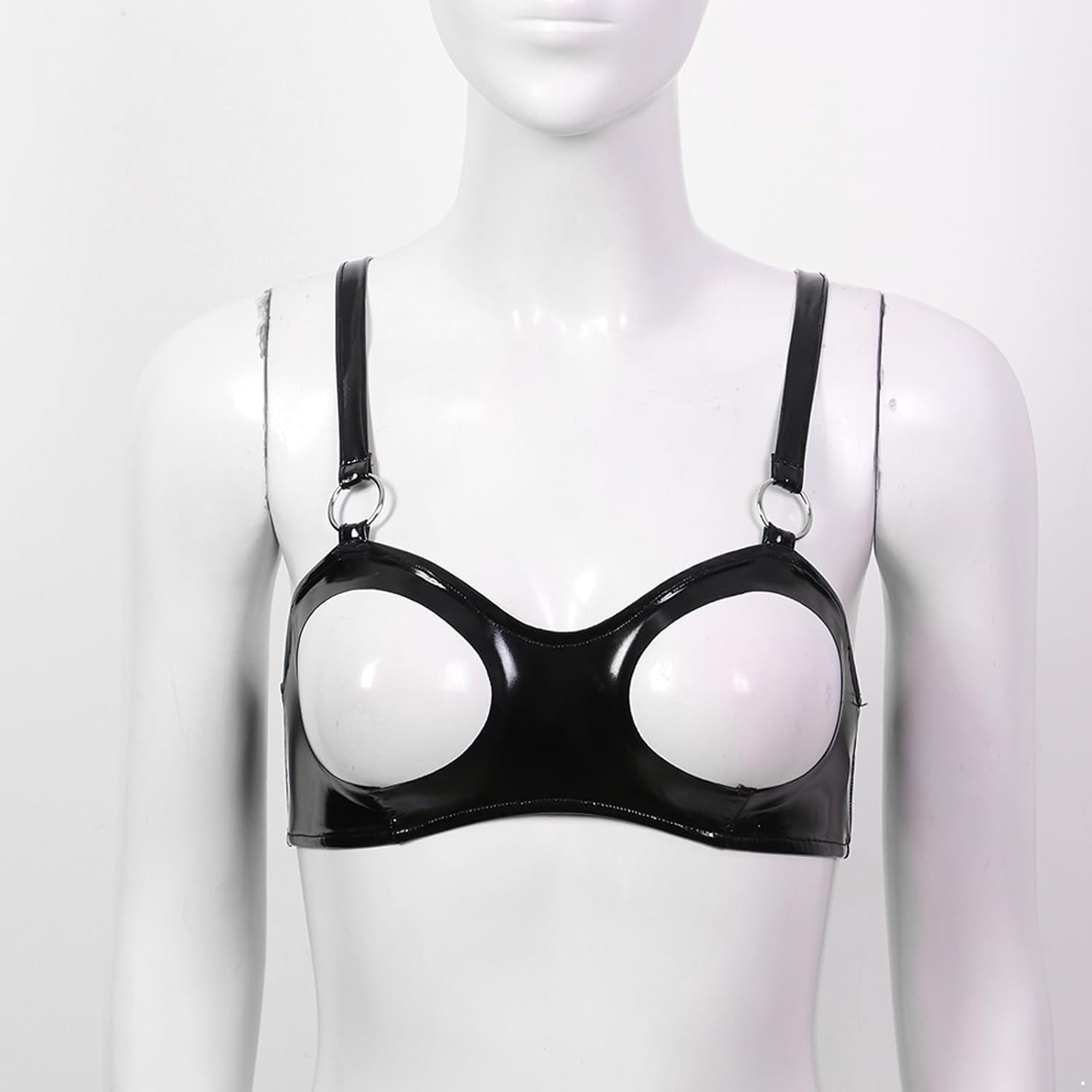 YiZYiF Womens Cage Bra Harness Elastic Hollow Out Latex Tops Lingerie Cupless Bralette Underwear
