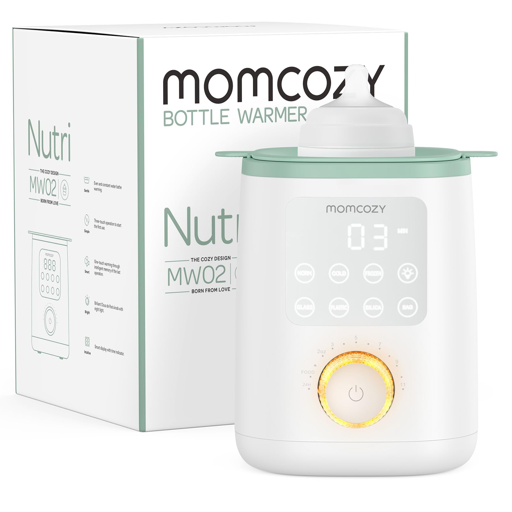 Momcozy MW02 Nutri-Flaschenwärmer Baby mit präziser Temperaturkontrolle & Nachtlicht | 9-in-1 Faschenwärmer mit Schnellaufheizung, automatischer Abschaltung und universeller Flaschenkompatibilität