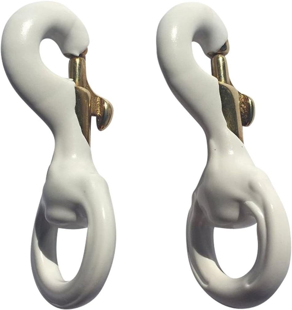 Pair of 3 Inch White Rubber Coated Brass Swivel Snap (2, White)