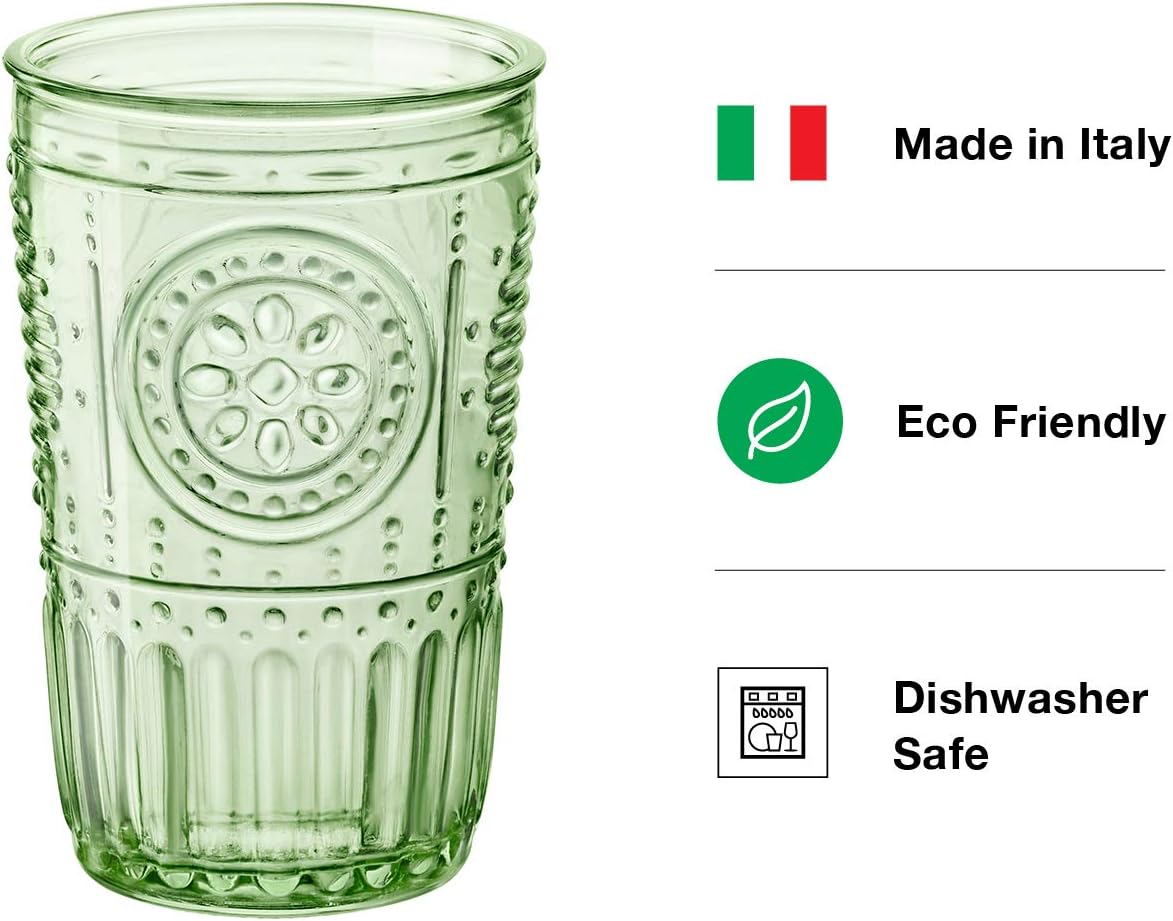  | Bormioli Rocco - 387595GRS021524 Bormioli Rocco Romantic Tumbler, Set of 4, 11.5 oz, Pastel Green: Tumblers & Water Glasses