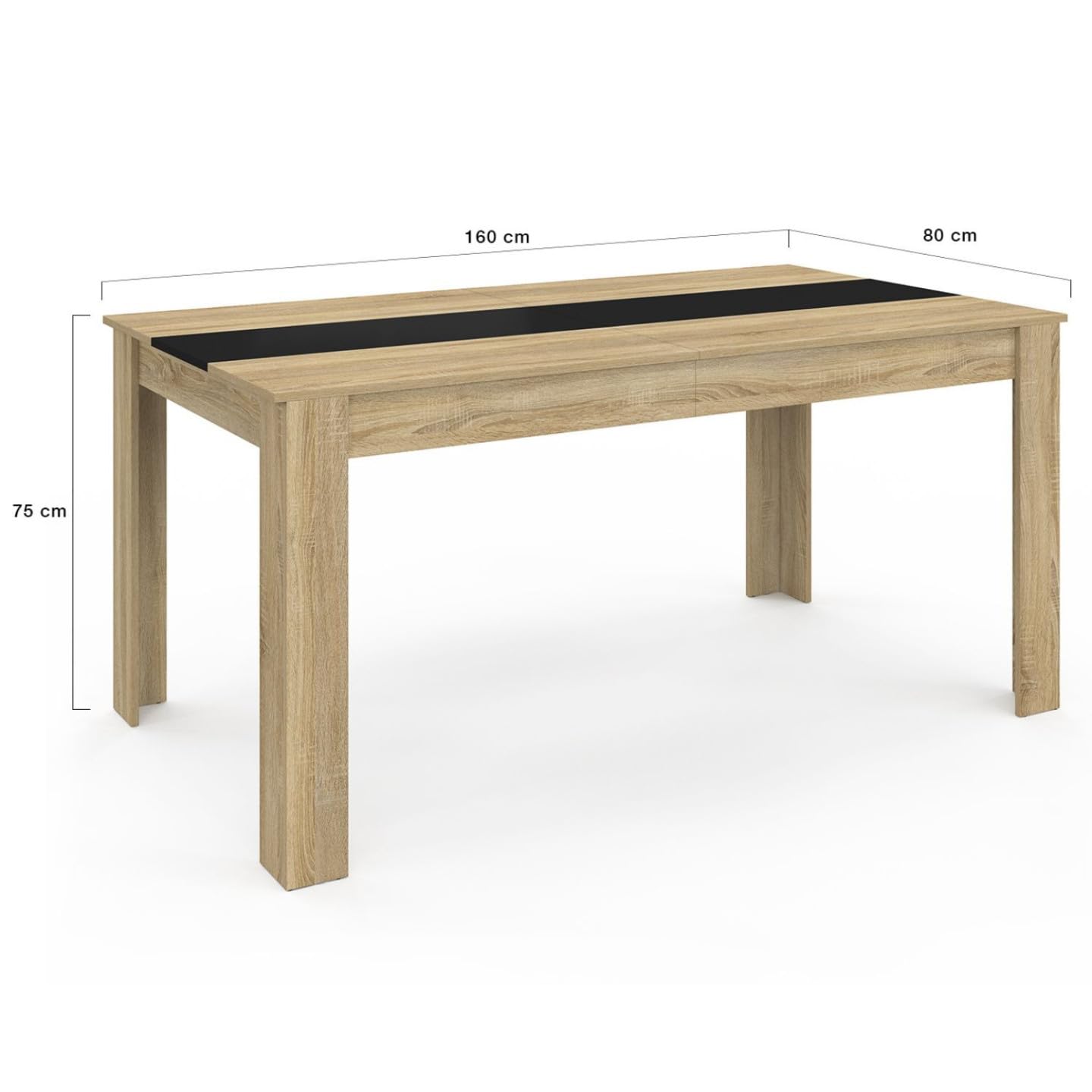 IDMarket - Tavolo da pranzo rettangolare GEORGIA per 8 persone in simil-faggio e nero 160 x 80 cm