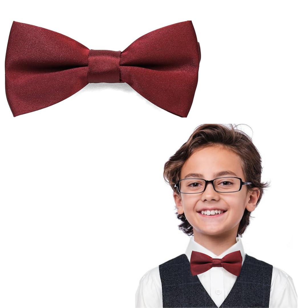The Tie Company Boys Maroon The Tie Co™ Kids Bow Tie – Pre-Tied & Adjustable Plain Bow Tie For & Girls, Premium Range, Formal & Party Wear Accessory (Maroon)