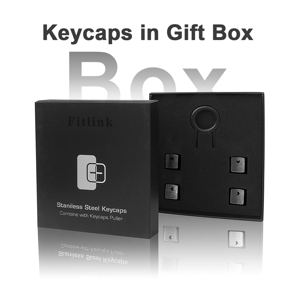 Fitlink Stainless Steel Metal Keycaps with Key Puller for Mechanical Keyboard Cherry Mx Switch(Direction Keys,Black)