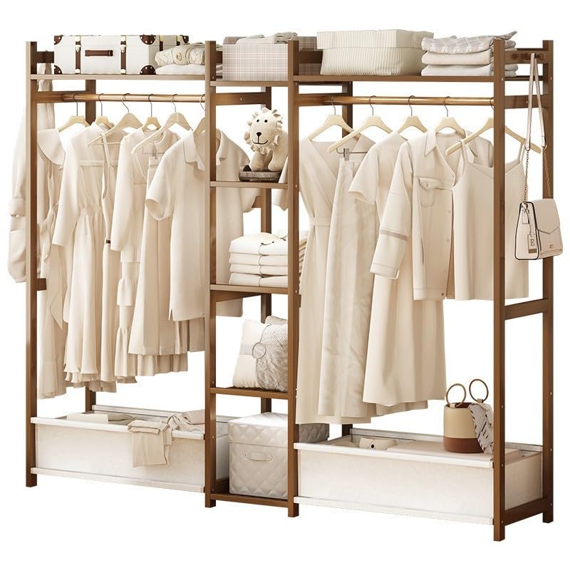 Perchero de bambú con 5 estantes – Perchero de pie para almacenamiento en el dormitorio, carga máxima de 100 kg, ideal para vestidos, zapatos y sombreros