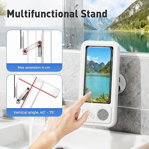 Miniatura 4 de Soporte para teléfono de ducha con altavoz Bluetooth inalámbrico, soporte impermeable para teléfono con altavoz, funda de teléfono de ducha