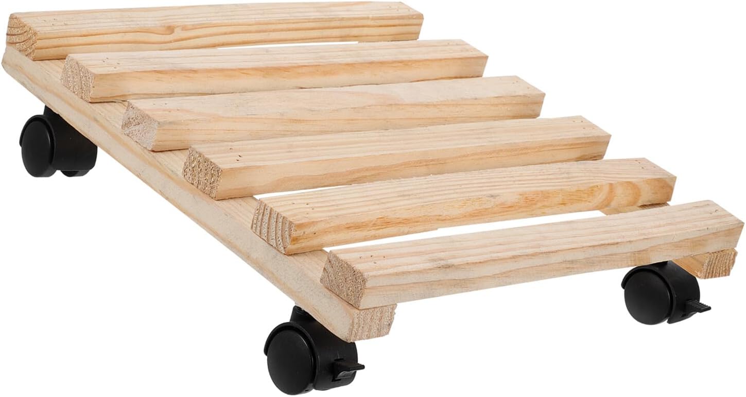 DOITOOL Wooden Plant Caddy with Wheels 30x30cm, Square Rolling Planter Tray for Indoor Outdoor Flower Pots, Mobile Plant Stand Base with Universal Casters
