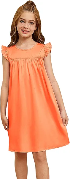 Jxstar Girls Nightgowns Toddler Pajamas Silk Satin Flutter Sleeve Princess Dress Nightie Sleepwear for Little Girls