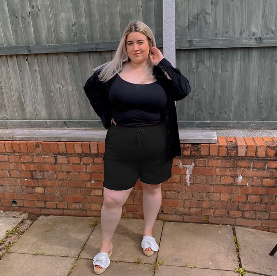 COOTRY Plus Size Shorts for Women Quick Dry Elastic Waist Drawstring Pockets Lounge Workout Athletic Running Shorts2