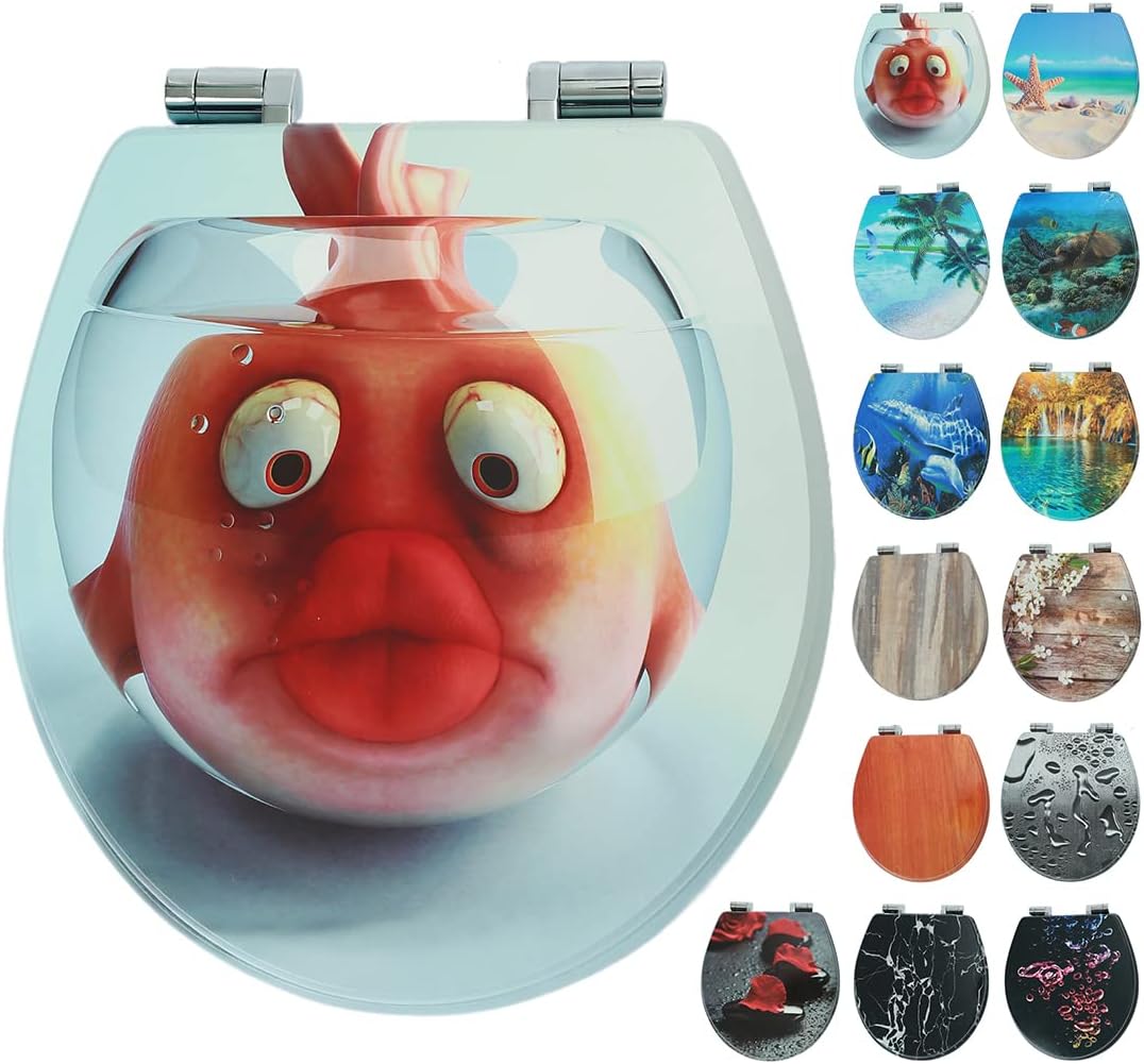 Toilet Seat, Durable Enameled Wood Quiet and SlowClose Toilet Seat