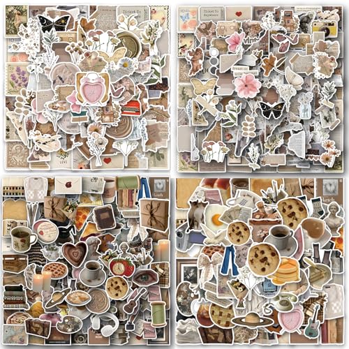 200Pcs Vintage Aesthetic Stickers Cute Retro Journaling Scrapbooking Stickers Pack for Adult Women Teen Grils Waterproof Vinyl Decals for Water Bottle Laptop Computer Phone Case