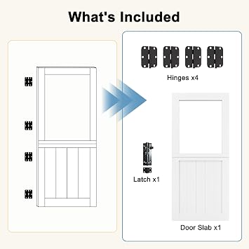 Swinging Dutch Doors, 32x80 Inch White Interior/Exterior Patio Door with Single Pane Glass, 1.38 Solid Core Slab (Includes 4 Hinges & Latch) for Farmhouse, Cafe, Pantry