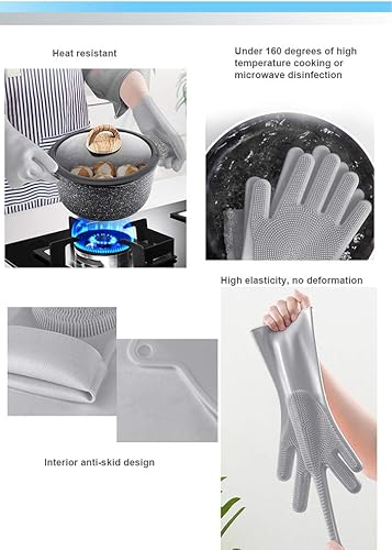Miniatura 6 de Guantes mágicos de esponja para lavar platos para el aseo de mascotas, limpiar la casa, lavar el automóvil, limpiar el baño y más (gris)