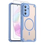 Phone Case for Samsung Galaxy A56 5G, Compatible with Magsafe Magnetic, Tempered Glass Screen Protector, Translucent Matte Back Shockproof Protective Cell Cover A 56 56A LTE Women Men Blue