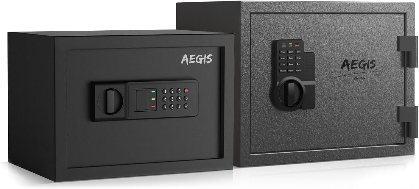AEGIS 1 of 1.2 Cu.ft Small Fireproof Safe Box with Removable Shelf, 1 of 0.8 Cu. ft Cabinet Safe Box for Home Office Dorm