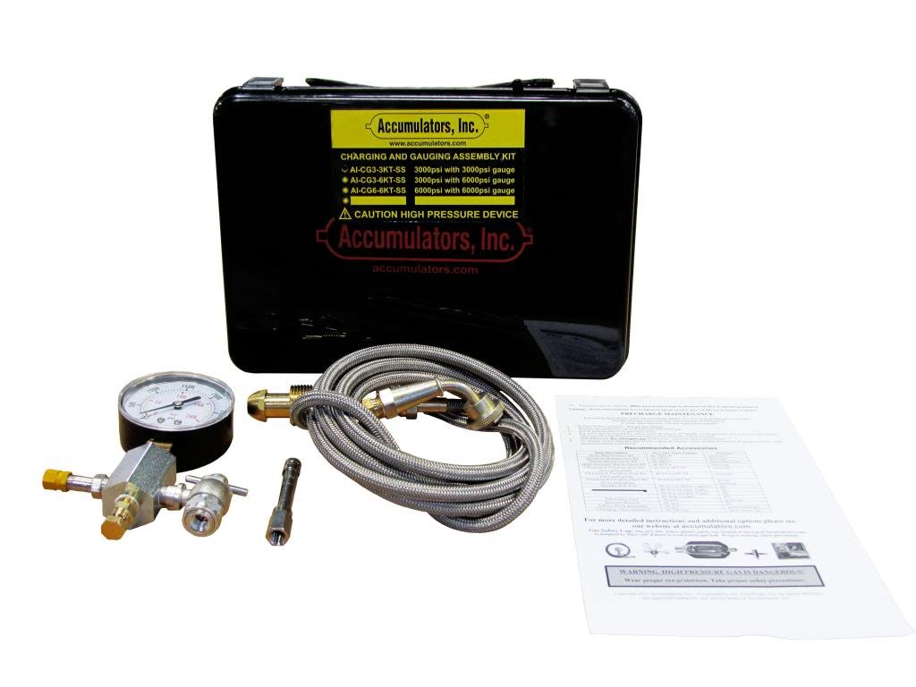 3000 PSI Hydraulic Nitrogen Charging & Pressure Test Kit with Precision PSI Gauge and 8 Foot C&G Hose, AI-CG3-3KT-SS