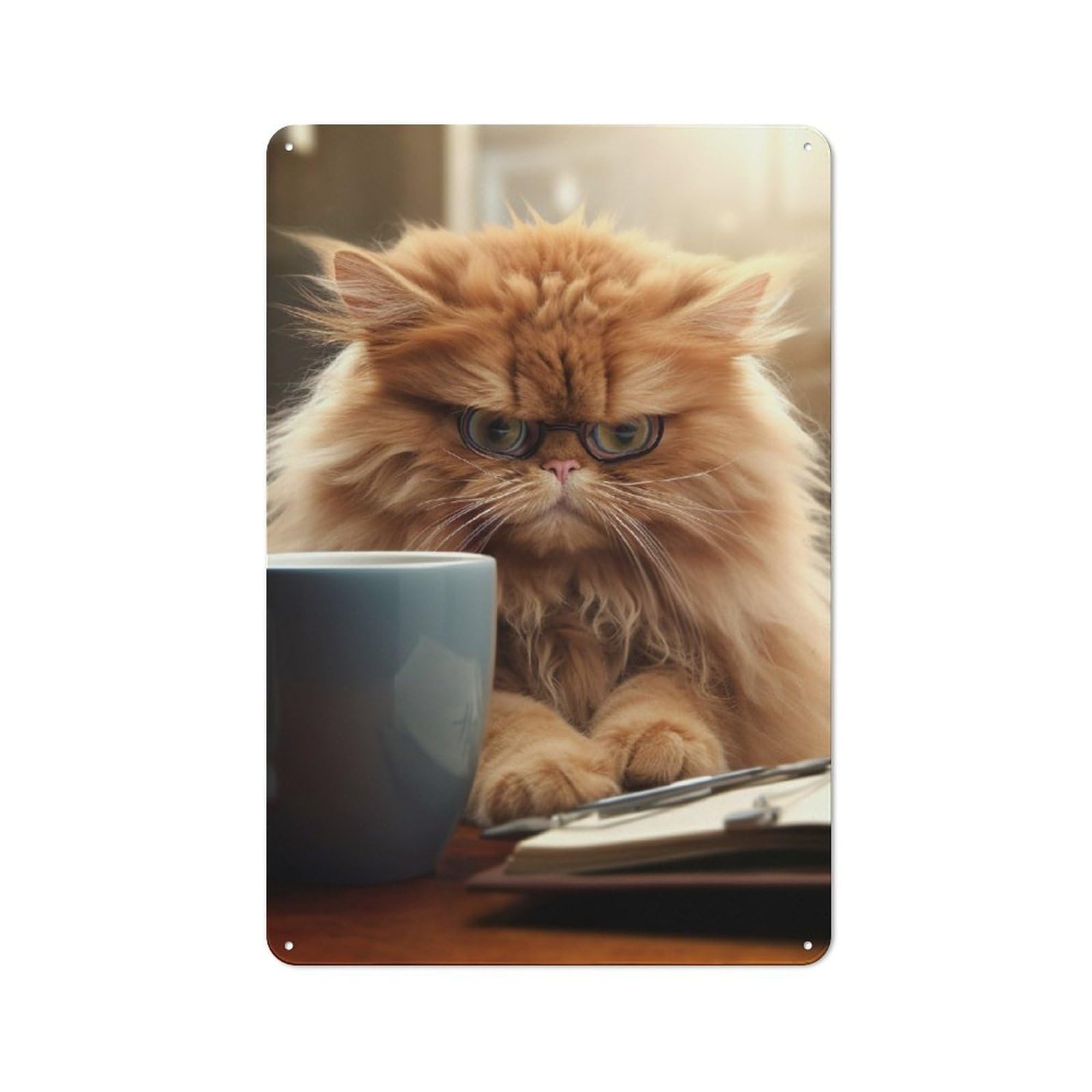Junmoney Style-3 Angry Cat Drinking Coffee Retro Metal Sign 30X20cm For Home Office Or Studio, Suited To Home Office Decor Fans