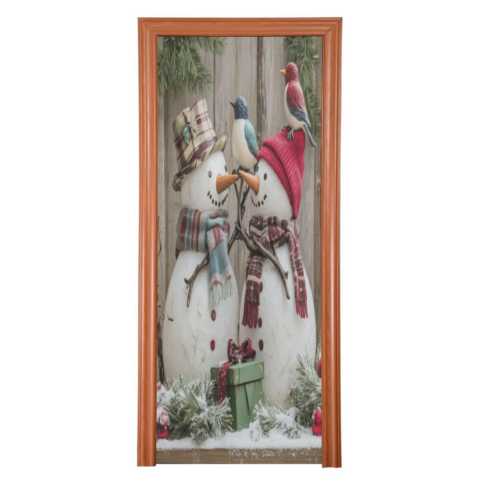 J JOYSAY Christmas Snowmen Couple Birds Door Decorations Door Cover Door Xmas Decorations Christmas Front Door Cover Decoration for Home Indoor Outdoor Party Décor,36x98 in