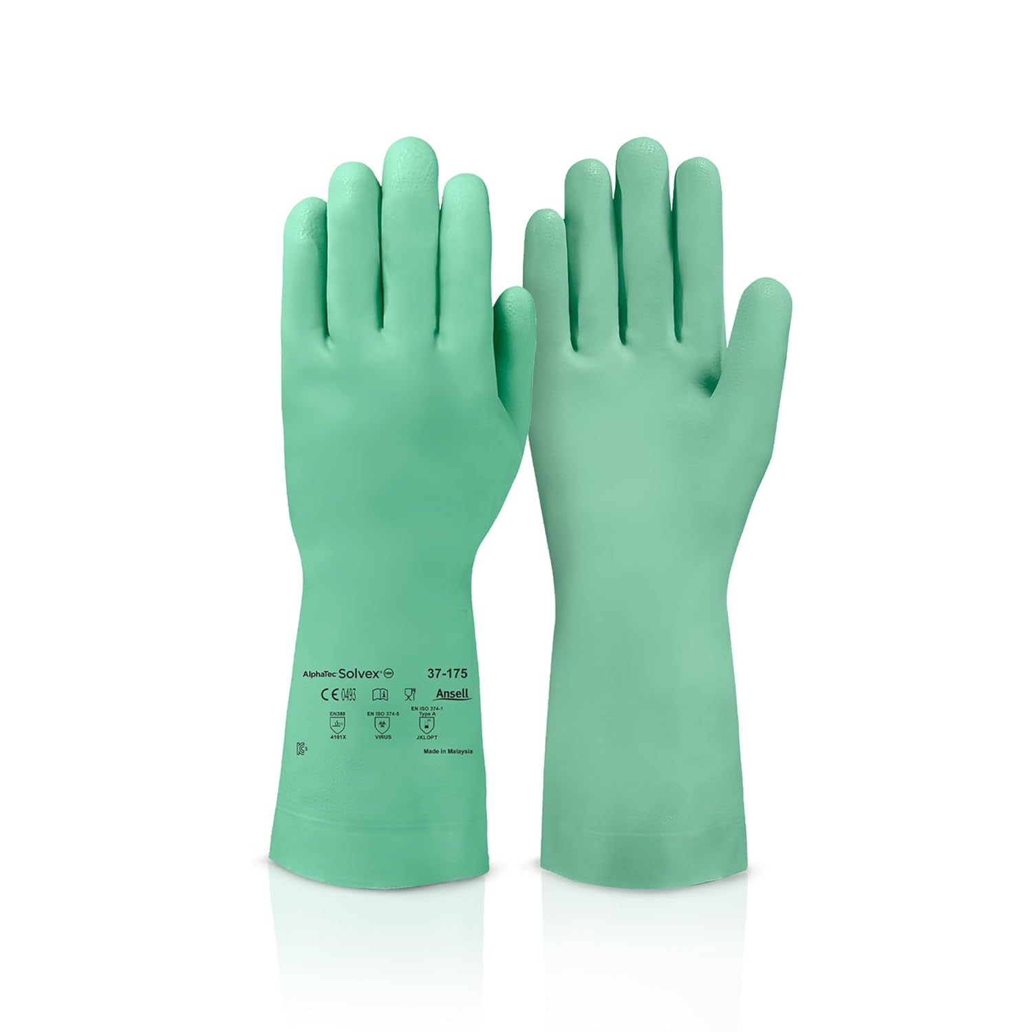 Ansell AlphaTec Solvex 37-175 Flocked Chemical-Resistant Gloves for Cleaning, Agriculture, Food, Mechanics, Oil - XL, Green (12 Pairs)