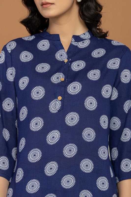 Image of Women's Cotton Printed Kurta Top | 3 /4 Sleeve Straight Kurti Casual Outings