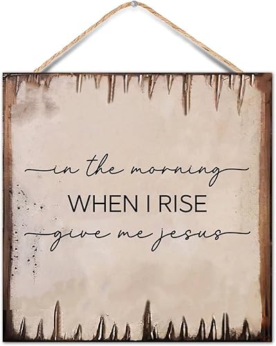 Letrero de madera con cita positiva para la vida versículos de las Escrituras texto cristiano en la mañana cuando me levanto placa de pared de