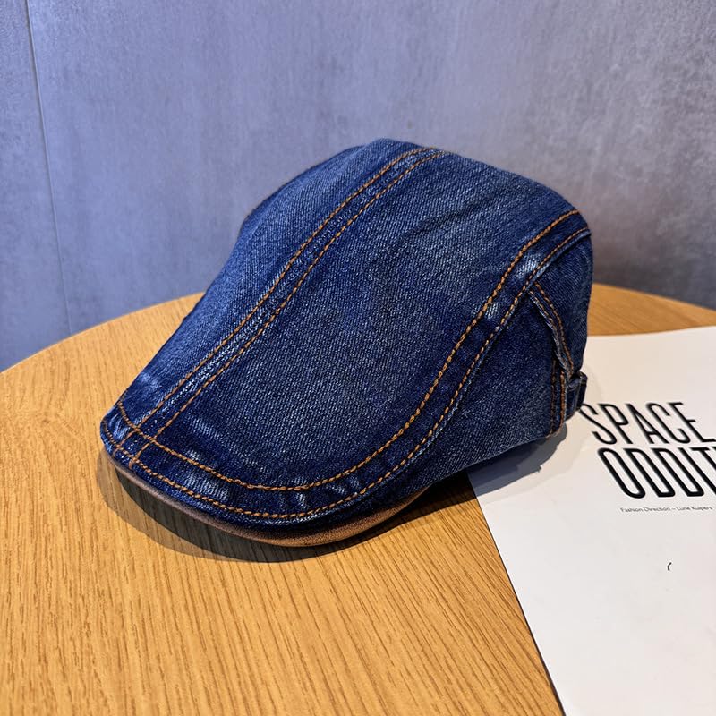 Image of Quanhaigou Unisex Denim Newsboy Hats Flat Ivy Gatsby Cabbie Driving Berets Hat Cotton Dad Cap for Men Women