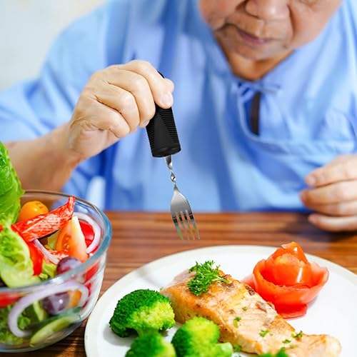 Miniatura 3 de OUNONA Juego de utensilios adaptativos de 3 piezas, vajilla de acero inoxidable con peso con asas antideslizantes para ancianos S y discapacitados,