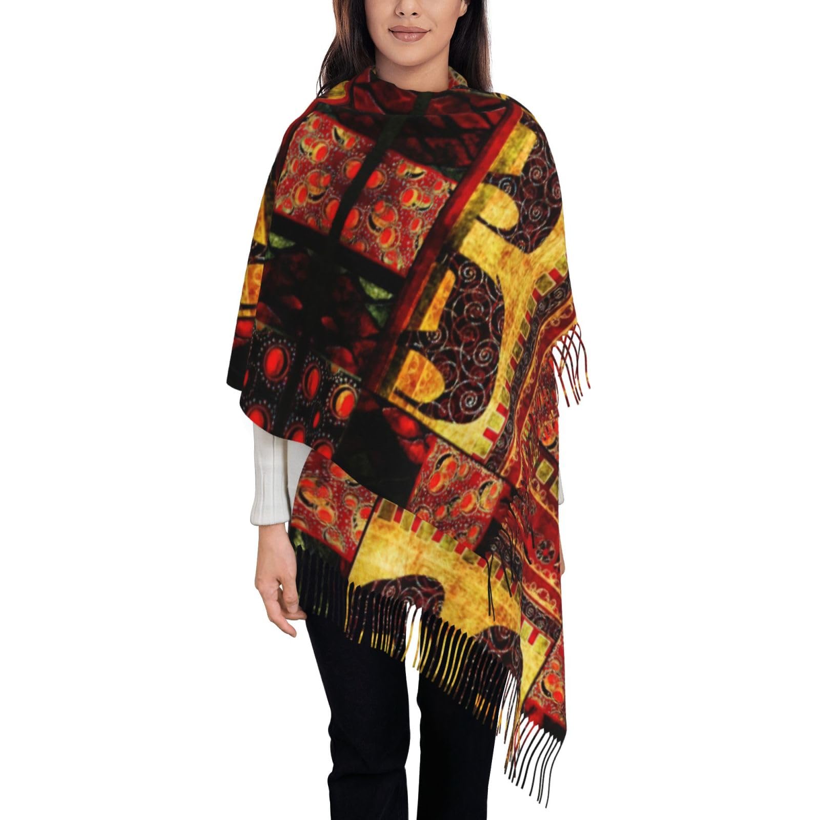 Asfgda Unisex Black Women's African Elephant Patchwork Print Scarf,Fall Winter Fashion Fringed Shawl,Soft Warm Scarves, Sun-Proof Wrap Shawl