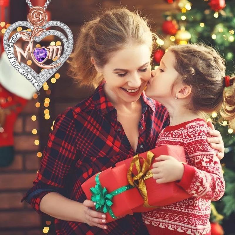 Rose Birthstone Gifts for Mom, S925 Sterling Silver Rose Heart Pendant Birthstone Necklace Mothers Day Valentines Day Christmas Birthday Jewelry Gifts for Mom - Image 3