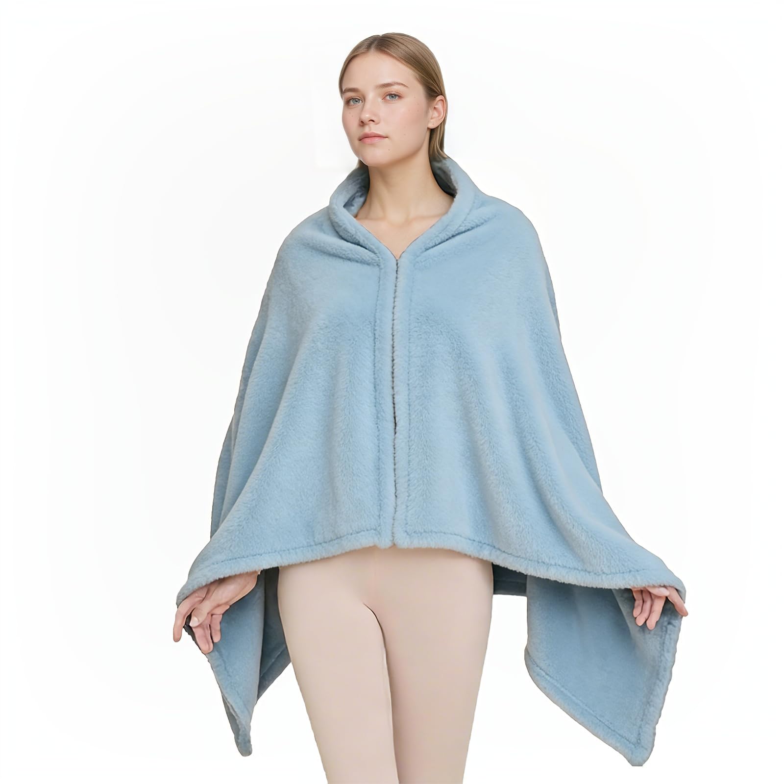Poncho d'hiver pour femme - Cape en polaire épaisse avec fermeture éclair comme couverture douillette et veste de lit chaude pour le bureau, les voyages, le canapé