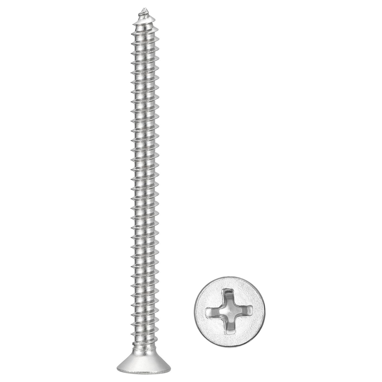 METALLIXITY Countersunk Phillips Wood Screw (#10x2-3/8") 50Pcs, 304 Stainless Steel Coarse Thread Phillips Drive Flat Head Wood Screws - for Furniture Installation Repair, Silver — image 1