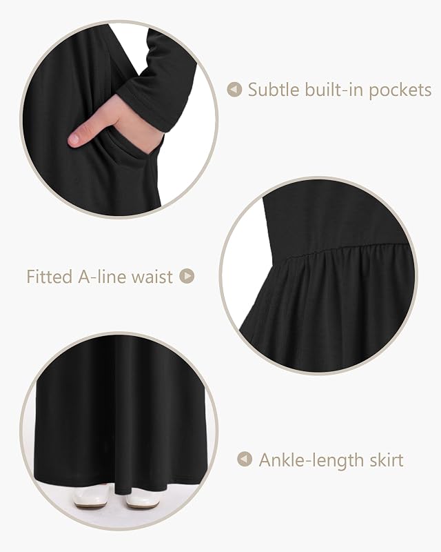 Stelle Girls Long Sleeve Maxi Dress – Black, shown in X-Small