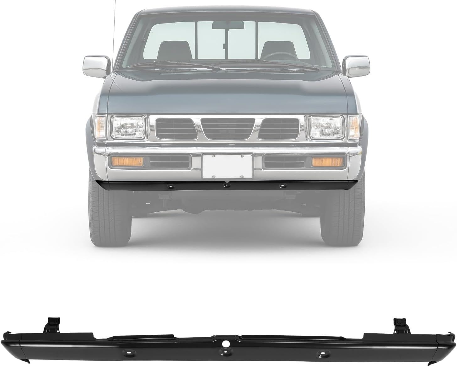 KUAFU Front Bumper Valance Compatible with 1993-1997 Nissan Pickup D21 Base SE XE Replacement for NI1095105 6265056G00 Lower Bumper Cover Steel Electrophoresis Primed Black