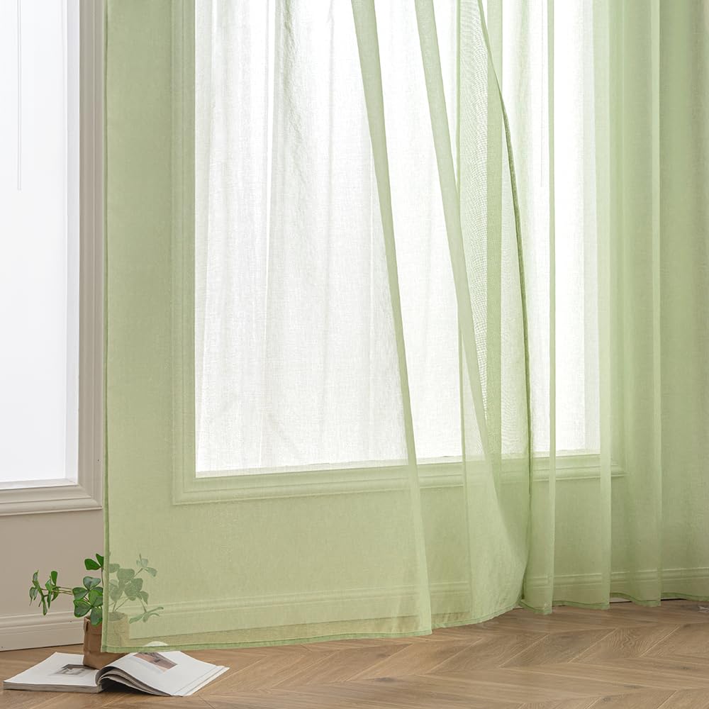 Woaboy transparante raamgordijnen, vitrage met plooiband, moderne decoratieve gordijnen voor slaapkamer, woonkamer, huis, set van 2, 140x260cm, beige