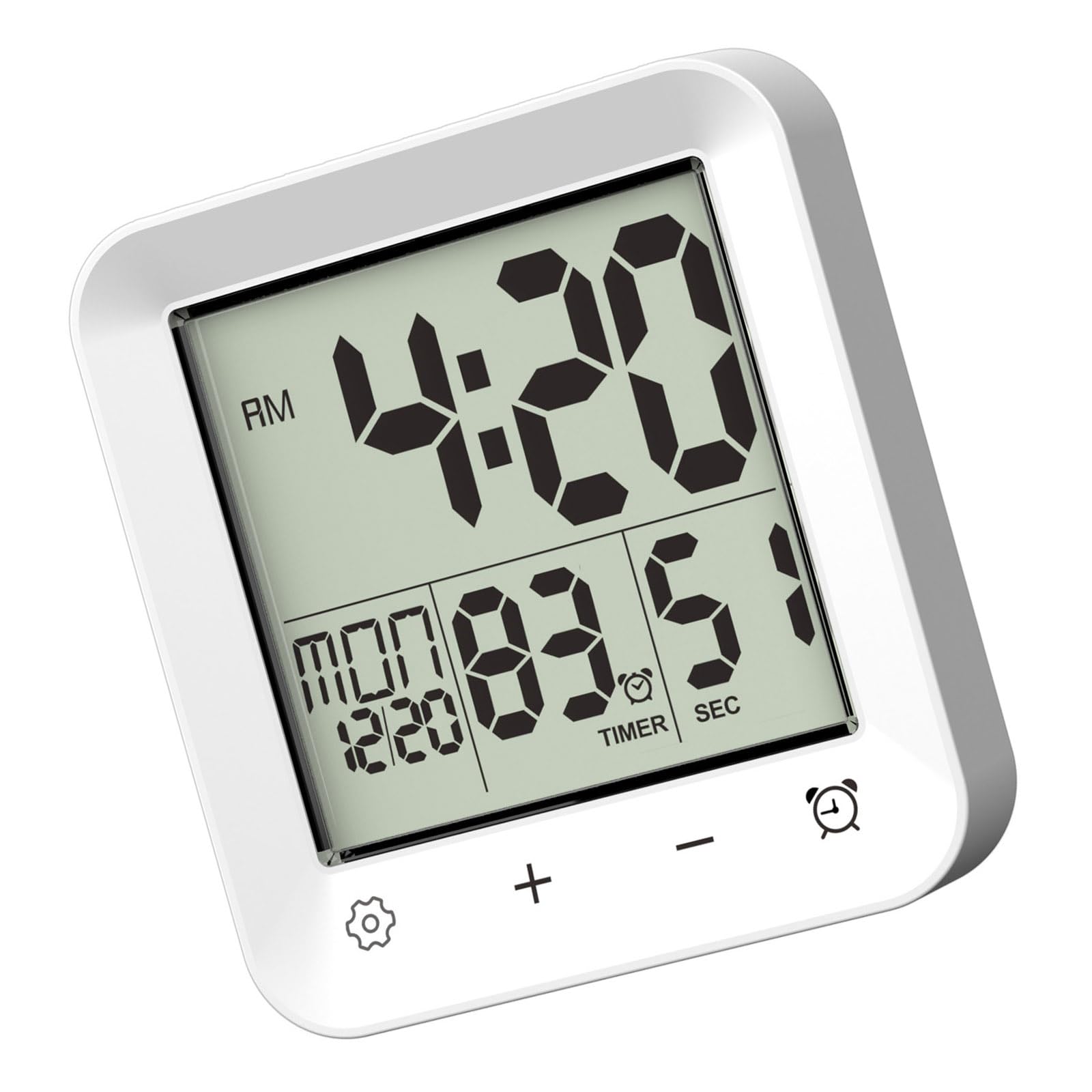 Kalttoy White Wall Clock Shower Timer Digital Bathroom Alarm Clock Kitchen Cooking Countdown Timers Digitals Shower Clocks Waterproof With Timer