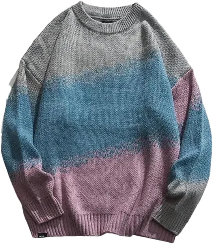 Men's Clothing Round Collar Knit Sweater Pullovers Crewneck Street Long Sleeve Sweat-Shirt