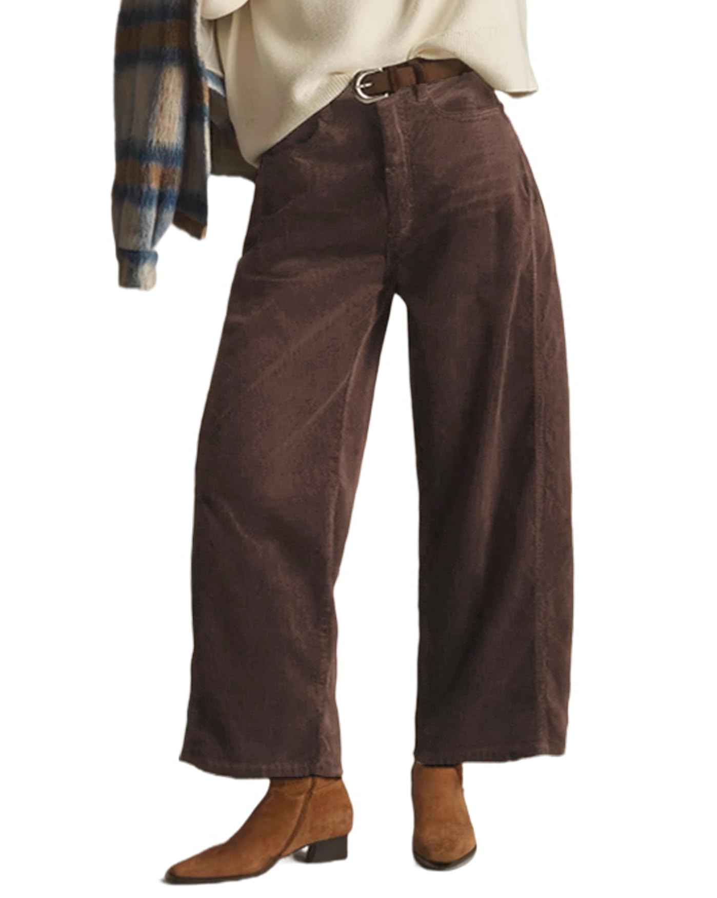 Kedera Mid Rise Barrel Jeans for Women Corduroy Wide Leg Denim Pants Baggy Boyfriend Jeans with Pockets