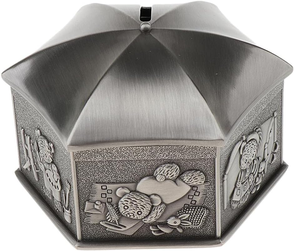 Vintage Zinc Alloy Lovely Bear Pattern Piggy Bank Money Coins Saving Pot - Elegant Ornaments Decor Piggy Banks for Kids and Adults - Home Desk Figurines Decorative Storage Box -
