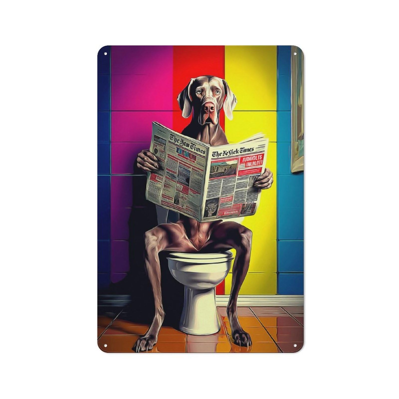 Junmoney Dog Reading Newspaper On Toilet -2 Metal Sign 30X20cm, Vintage Bar Wall Plaque For Diner, Restaurant, Shed Or Kitchen