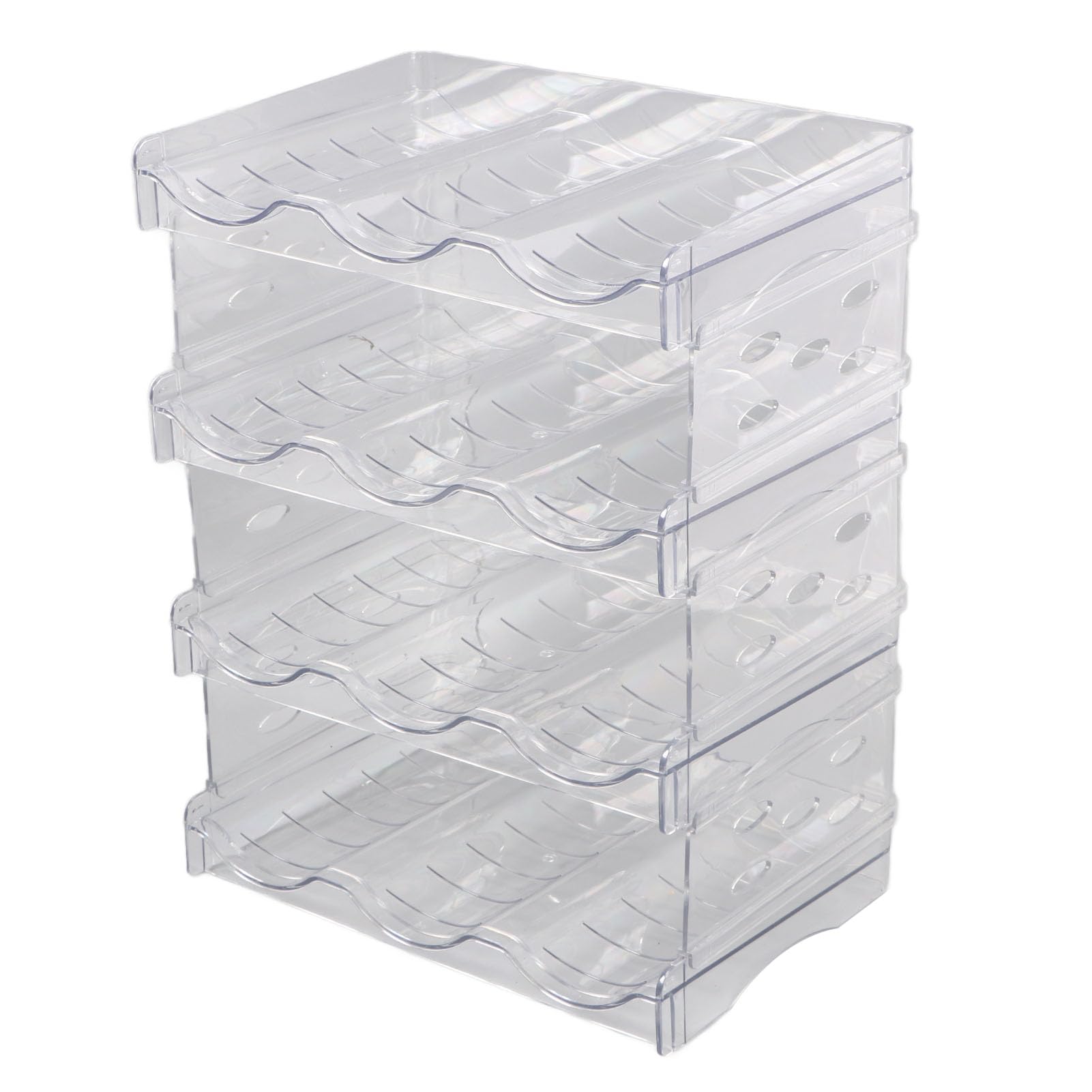Juego de nizadores apilables para botellas de agua, 4 piezas, soporte triple desmontable para cocina, despensa y gabinete, almacenamiento de plástico transparente para botellas y latas