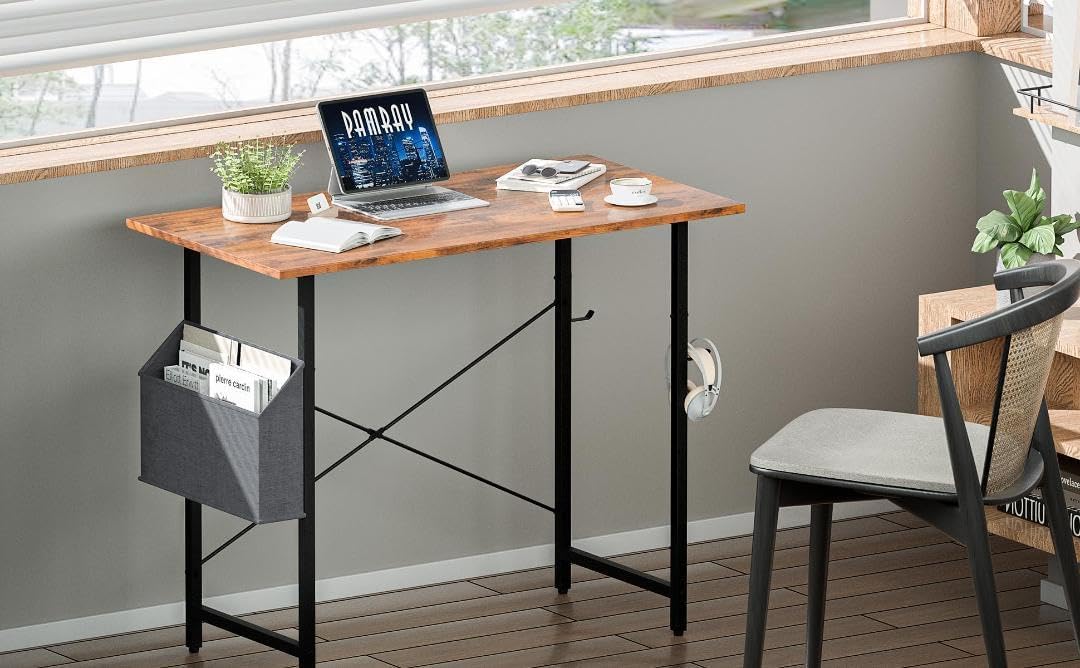 サイズ コンパクト書斎デスク 80x40x74cm収納バッグフック コンパクト書斎デスク - サイズ: 80x40x74cm、収納バッグ&フック