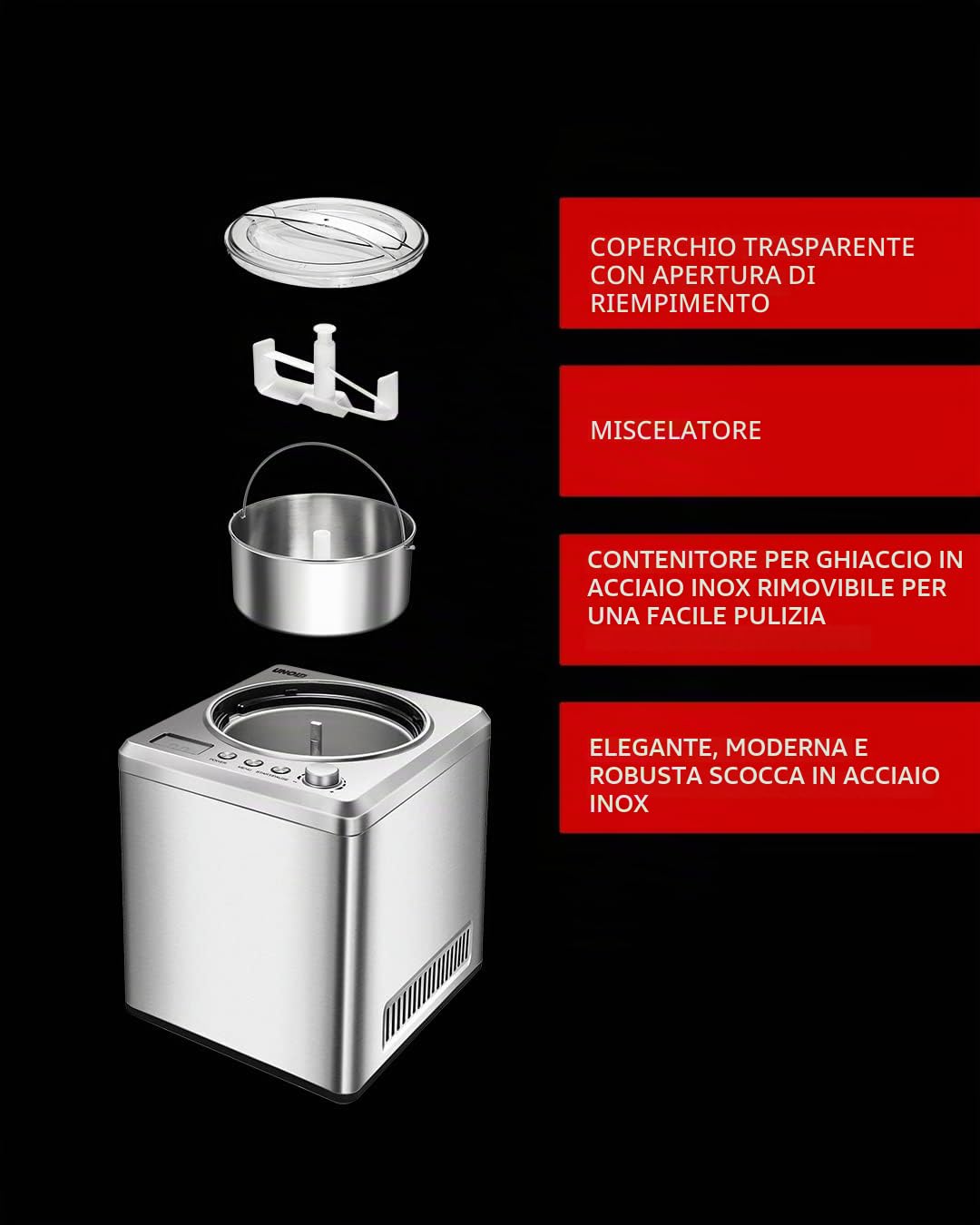UNOLD 48872 MÁQUINA DE HELADOS CREMOSOS 2L 180W ACERO INOXIDABLE