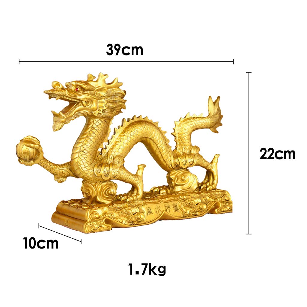 Figura de dragón noble dorada para decoración de mesa para riqueza y suerte, coleccionable, L